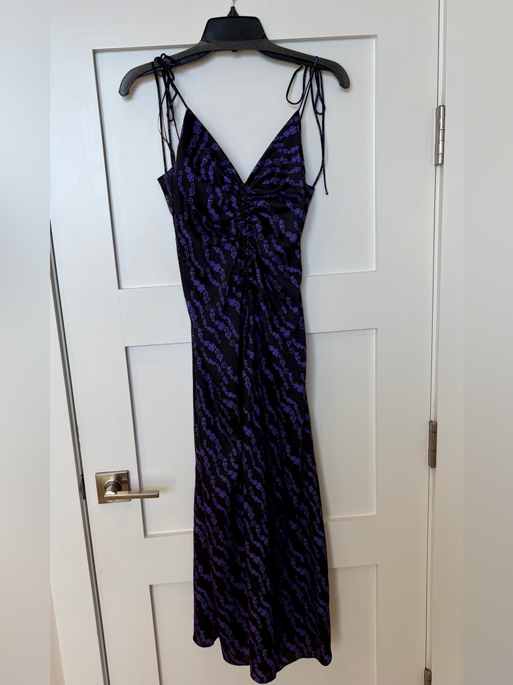 Sandro Black Maxi Slip Dress with Purple Print